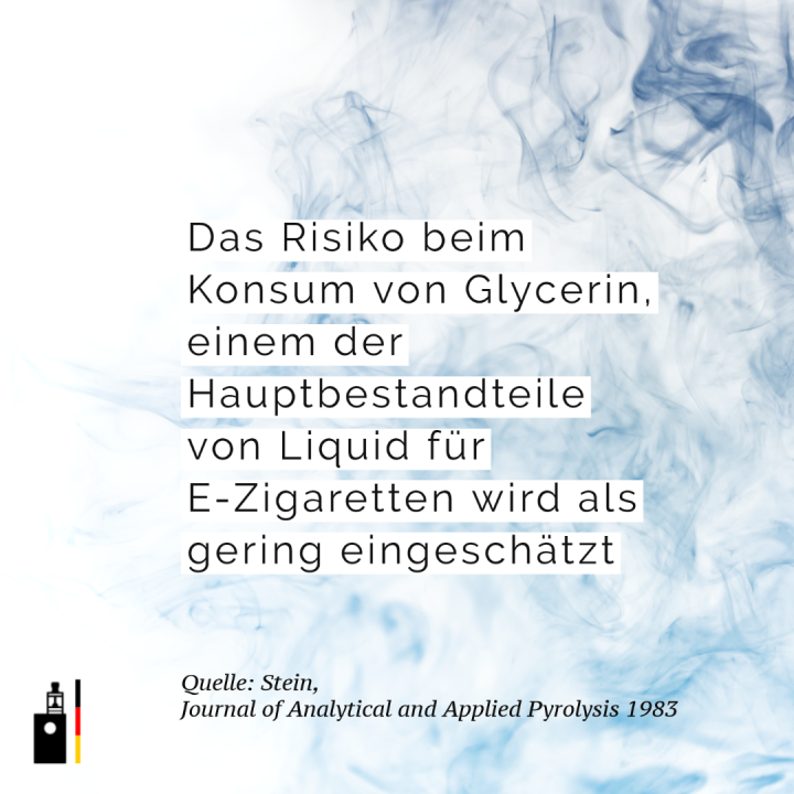 Das Risiko beim Konsum von Glycerin, einem der Hauptbestandteile von Liquid für E-Zigaretten wird als gering eingeschätzt