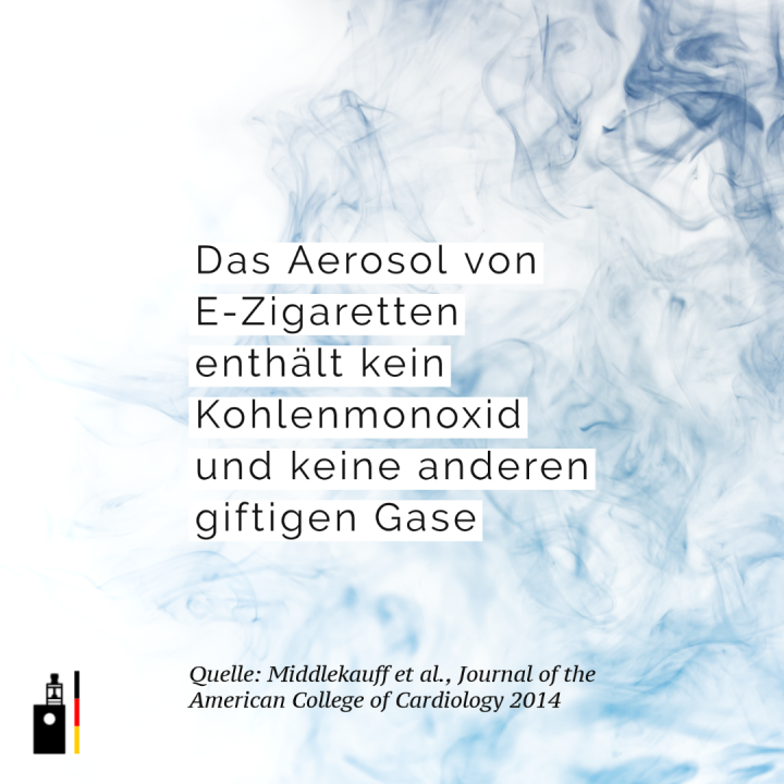 Das Aerosol von E-Zigaretten enthält kein Kohlenmonoxid und keine anderen giftigen Gase