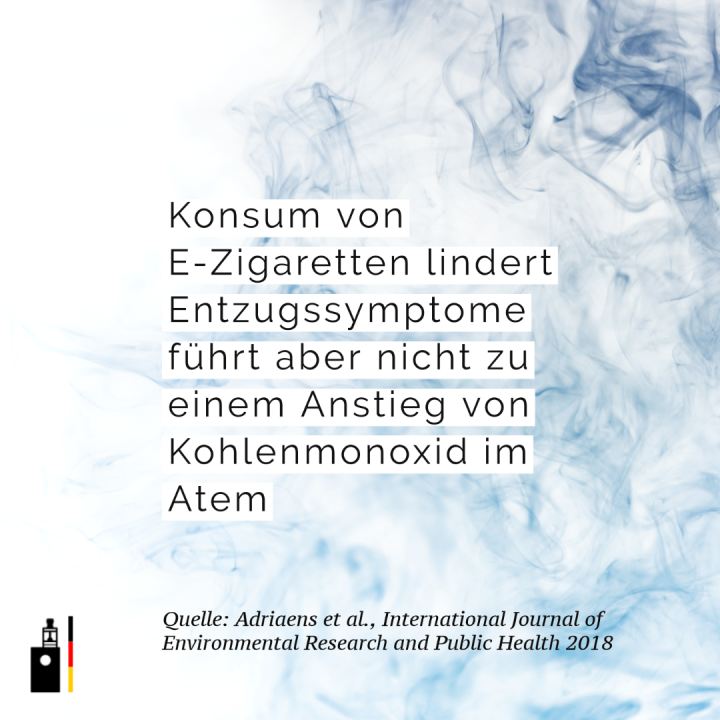Der Konsum von E-Zigaretten lindert Entzugssymptome aber führt nicht zu einem Anstieg von Kohlenmonoxid im Atem