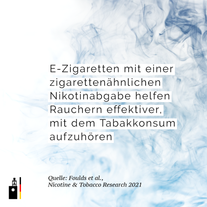 E-Zigaretten mit einer zigarettenähnlichen Nikotinabgabe helfen Rauchern effektiver, mit dem Tabakkonsum aufzuhören