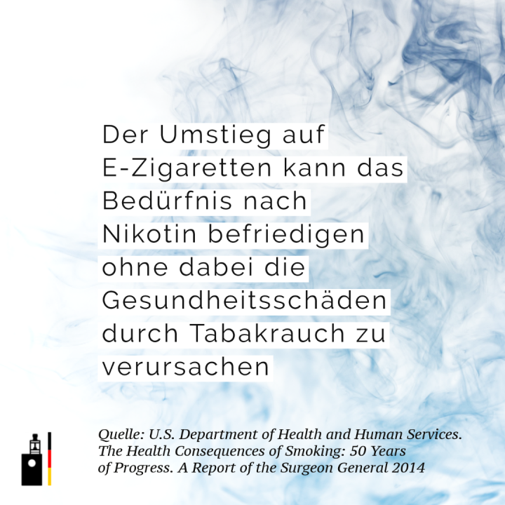 Der Umstieg auf E-Zigaretten kann das Bedürfnis nach Nikotin befriedigen ohne dabei die Gesundheitsschäden durch Tabakrauch zu verursachen