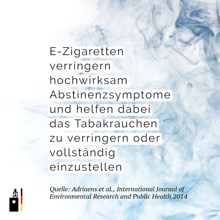 E-Zigaretten verringern hochwirksam Abstinenzsymptome und helfen dabei das Tabakrauchen zu verringern oder vollständig  einzustellen